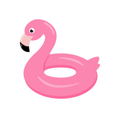 Inflatable flamingo pool float. Pink swimming ring icon. Vector illustration isolated.