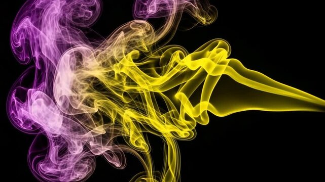 Fond noir abstrait avec de la fum&eacute;e rose et jaune