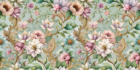 Beautiful vintage floral pattern featuring pastel flowers and intricate designs.