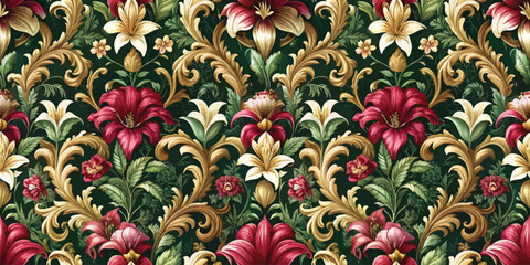 Vibrant floral pattern with rich colors and detailed designs.