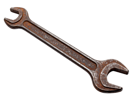 Vintage rusty wrench on a white background