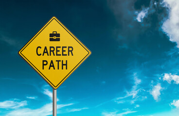 Career Path road sign on sky background. Career growth, personal development concept