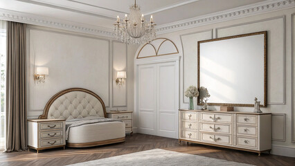 Elegant Bedroom Oasis with Queen-Sized Bed Lavish Decor and a Blank Canvas for Your Imagination