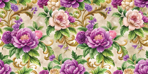 Beautiful floral wallpaper design with vibrant purple and pink flowers.