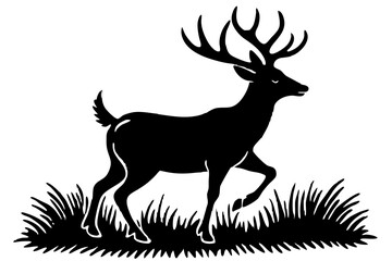 Majestic Deer Silhouette in Grassland A Classic Black and White Illustration