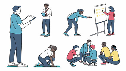 Obraz premium Simple Flat Illustration Business Team Training Collaboration and Challenge Scenes