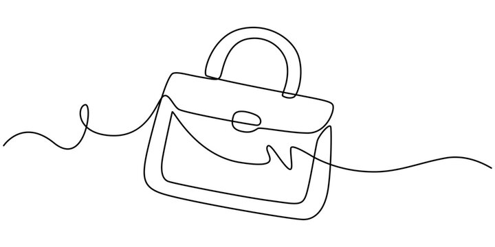 Continuous one line drawing of Lady's hand bag. Women's bag single line art vector illustration. Editable vector, Elegant woman bag one line drawing on white isolated background, One continuous line