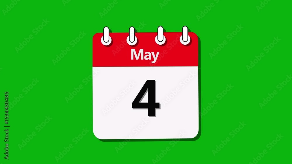 Poster date 4 may month of calendar icon animation. digital calendar month concept design animation 3d vide