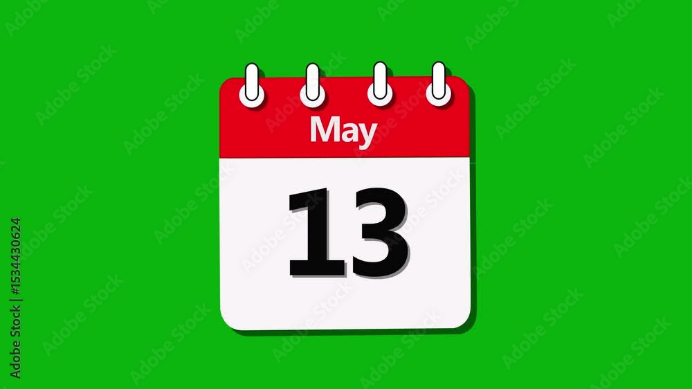Poster date 13may month of calendar icon animation. digital calendar month concept design animation 3d vide