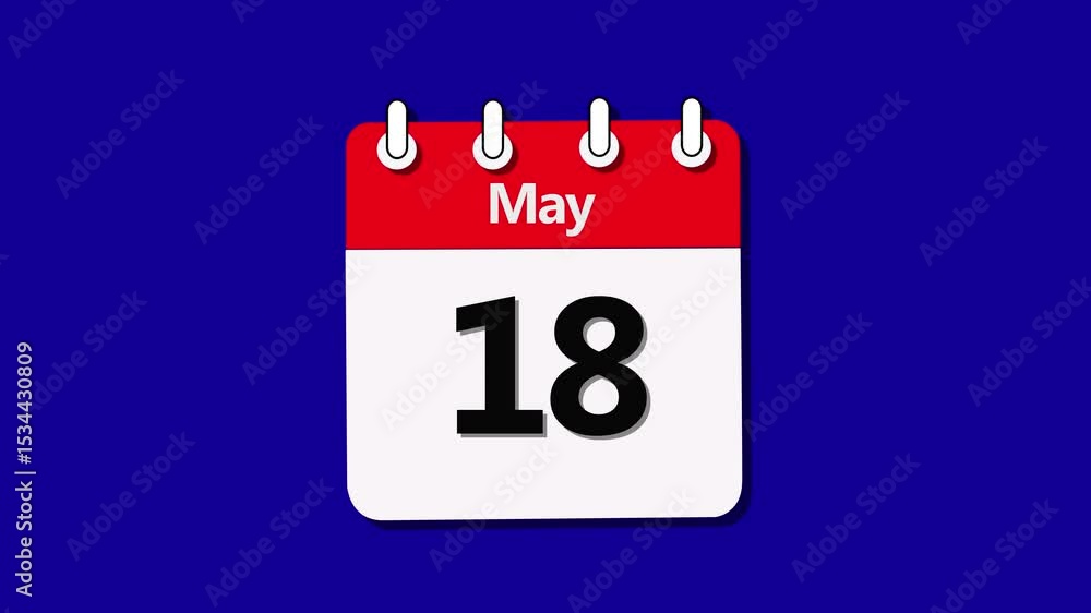 Poster date 18 may month of calendar icon animation. digital calendar month concept design animation 3d vid