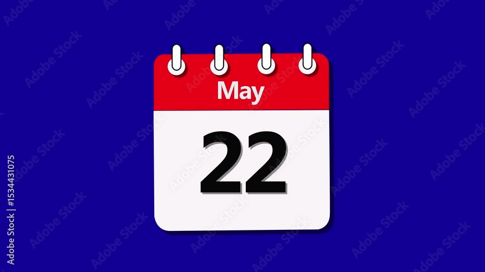 Poster date 22 may month of calendar icon animation. digital calendar month concept design animation 3d vid
