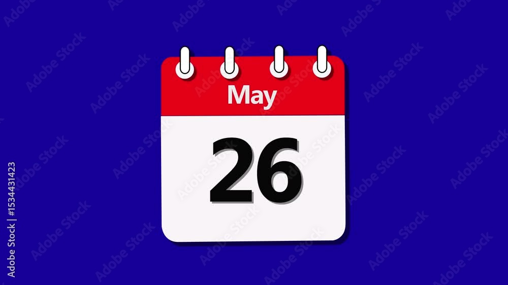 Poster digital calendar month concept design animation 3d video. may month 26 neon calendar date for event 