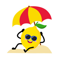 Cute Hand Drawn lemon relaxing at the beach