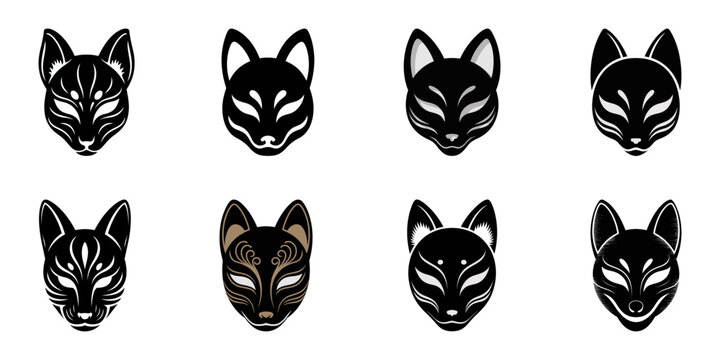Kitsune mask icon. Clipart image isolated on white background, Kitsune mask vector, Japan devil fox mask, japan kitsune mask, Japan mask, oni mask, devil Japan mask, oni, mask, fox, kitsune, tattoo