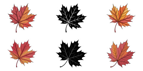 Set of maple leaf silhouettes. Maple leaf vector illustrations set, Maple leaf logo design vector template,  Maple leaf logo design vector illustration template, Maple leaves logo set ,happy Canada
