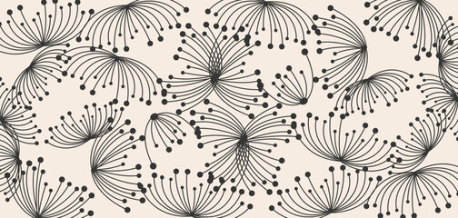 Hand drawn flowers, seamless patterns with floral for fabric, textiles, clothing, wrapping paper, cover, banner, interior decor, abstract backgrounds