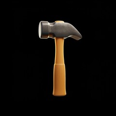 Classic Wooden Hammer with Metal Head on Black Background