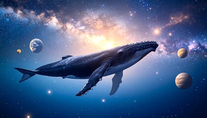 Fototapeta premium A Cosmic Whale Journey Through The Deep Space Universe