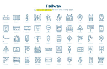 Railway line icon pack. Railway Stroke icon set. Editable Stroke icon