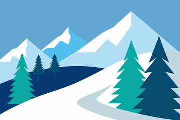 winter mountains with ski slopes and snowy pines