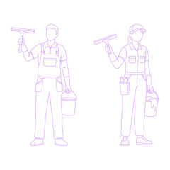 window cleaner lineart illustration