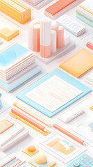 Fototapeta premium Isometric View of Office Supplies and Documents