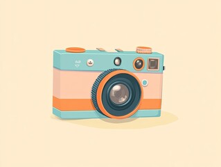 Pastel-colored retro camera illustration