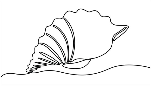  Conch snail shell one continuous line art drawing. Single line art sea shell. Doodle vector illustration. Marine animal concept continuous line art. 