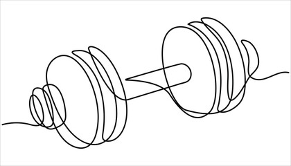 Dumbbell continuous one line drawing illustration.  Continuous one line drawing of Dumbbell - Barbell gym equipment. Single continuous line drawing of dumbbells. Sport equipment in one linear style.