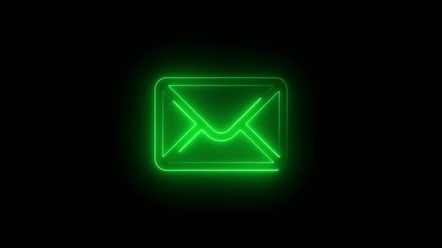 Animated neon green envelope icon against black background for email and communication