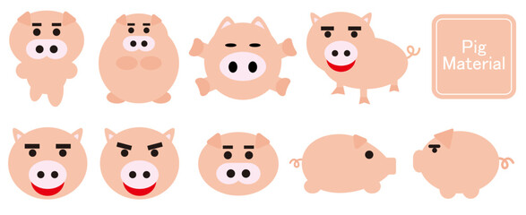 笑顔もある動物のかわいい豚のキャラクターをデザインしたカラーのベクターのイラストのコレクション