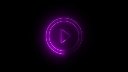 Glowing neon play button animated with futuristic digital user interface design - Powered by Adobe