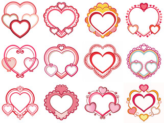 Heart shaped frames vector illustration isolated on white background.