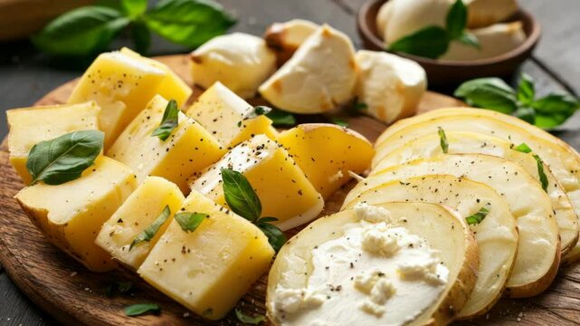 Potatoes cheese garlic food display