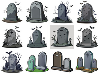 Tombstones gravestones vector illustration isolated on white background.