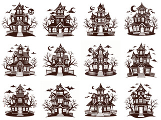 Haunted house silhouette vector illustration isolated on white background.
