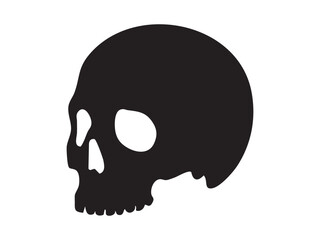 Obraz premium Black silhouette of human skull, side view isolated on white background, graphic illustration. concept of anatomy, halloween decor, death symbol, design element