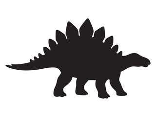Naklejka premium Black silhouette of Stegosaurus dinosaur with back plates and spiked tail, isolated on white background, graphic illustration. Concept of prehistoric herbivore, jurassic dinosaur, reptile icon