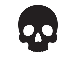Black silhouette of human skull isolated on white background, graphic illustration. concept of vintage, anatomy, horror, macabre, design element, halloween decor, death symbol