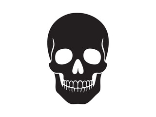 Black silhouette of human skull isolated on white background, graphic illustration. concept of anatomy, horror, design element, halloween decor, death symbol