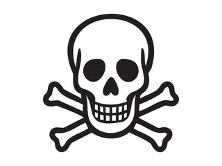 Fototapeta premium Black outline of human skull with crossbones isolated on white background, graphic illustration. concept of icon, skull symbol, pirate flag, design element, halloween decor, death symbol