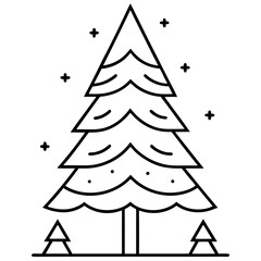 Obraz premium Minimalist Black Line Art Fir Tree Winter Scene vector
