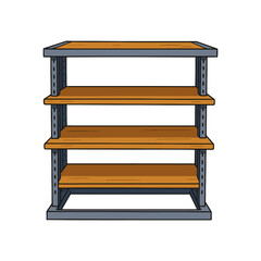 Cartoon Industrial Shelving Unit with Wooden Shelves – Isolated Vector Illustration