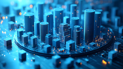 Futuristic Cityscape on a Circuit Board
