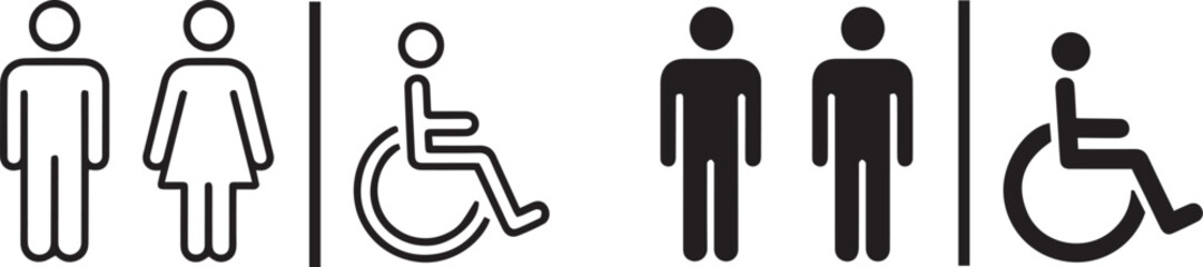 Restroom symbols male female wheelchair accessible