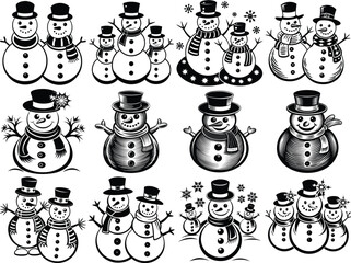 Snowmen silhouette vector illustration isolated on white background.