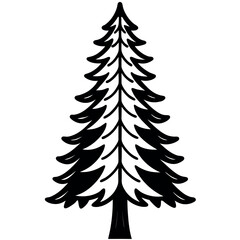 Tall Black Fir Tree Simplified Line Art Illustration