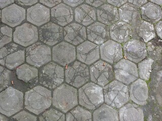 Old Mossy Hexagon Paving Stones Sidewalk Texture