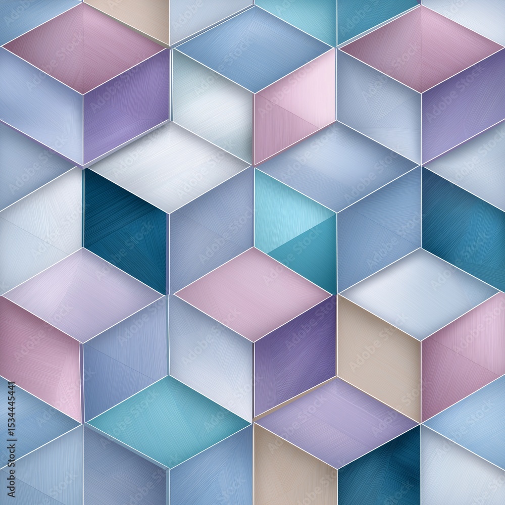 Poster geometric cubes in pastel: a vibrant, geometric artwork comprised of multi-colored pastel cubes, cre