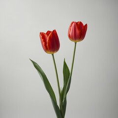 "A single red tulip with a long green stem isolated on a pure white background, soft natural lighting."